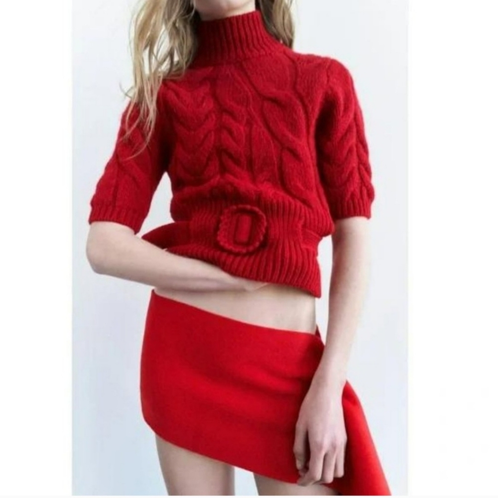 Zara BELTED CABLE KNIT SWEATER